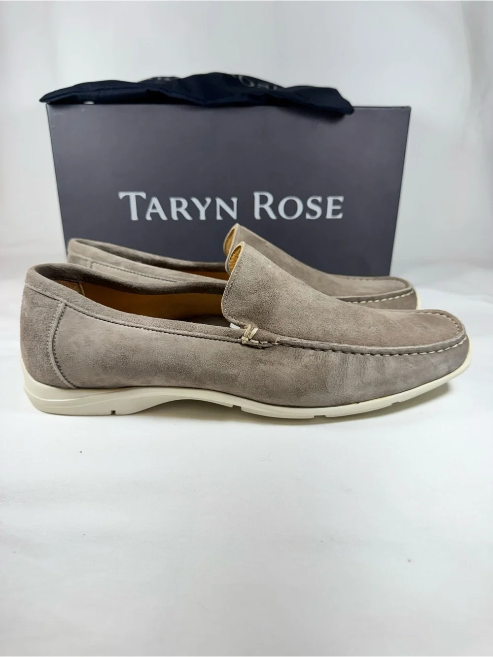 Vintage Taryn Rose Men Taupe Suede Leather Venetian Slip On Loafers EU 41.5 US 9